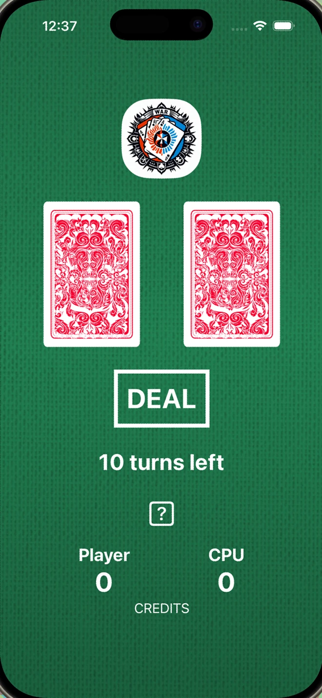 War Card Game app screen